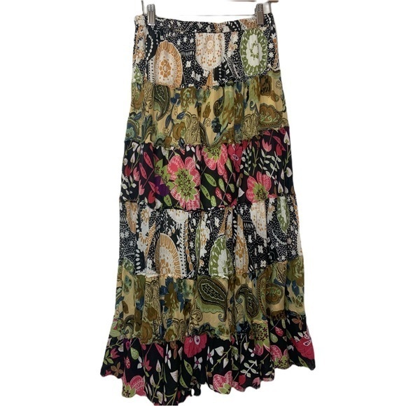 Vintage Dresses & Skirts - Vintage Tiara Peasant Cottage Core Floral Paisley Cotton Colorful Maxi Skirt